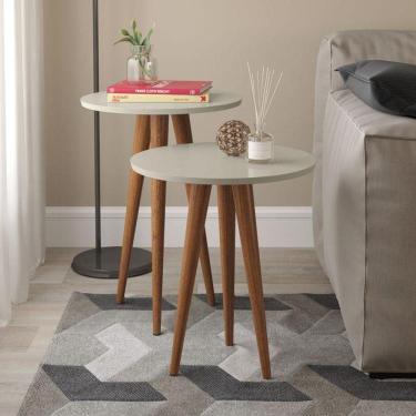 Imagem de Conjunto Sala Mesas Slim Canto e Lateral Redonda Pés Madeira