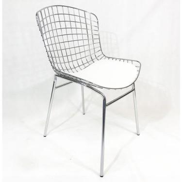 Imagem de Cadeira Bertóia Cromada Assento Branco Tubular - Poltronas Do Sul