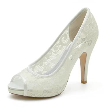 Imagem de Sapatos de noiva sapatos femininos de renda salto alto marfim stiletto peep toe sapatos sociais 36-42,Ivory,9 UK/42 EU