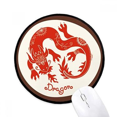 Imagem de Tapete de rato vermelho do zodíaco da China Year of Dragon Animal Tapete redondo para computador