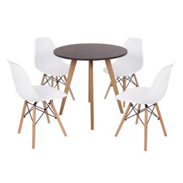 Imagem de Mesa Inês 80cm Preta + 4 Cadeiras Eames Eiffel - Branca - Made Moveis