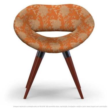 Imagem de Poltrona Beijo Floral Marrom E Laranja Cadeira Decorativa Com Base Fix