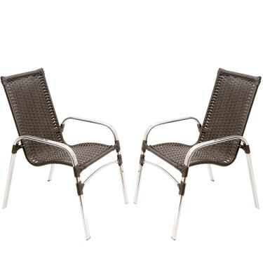 Imagem de Kit 2 Cadeiras Emily de Varanda, Área De Piscina em Fibra Sintética e Alumínio Polido - Tabac