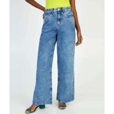 Imagem de Calça Jeans Wide Leg Feminina Cintura Alta Marisa