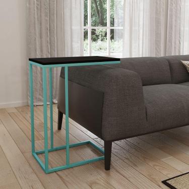 Imagem de Mesa Lateral Industrial Elena Tampo Preto Base Ferro Azul Turquesa - Preto