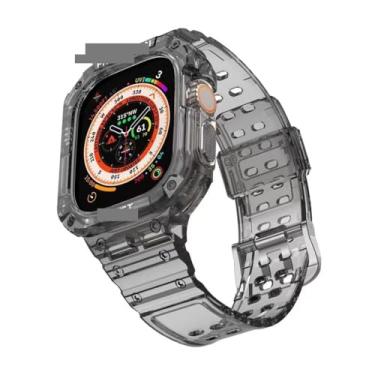 Imagem de SDUTIO para Apple Watch Ultra 49mm Pulseira Ice Armor Transparente TPU Integrada Fivela Dupla (Cor: Através Preto, Tamanho: Ultra 49mm)