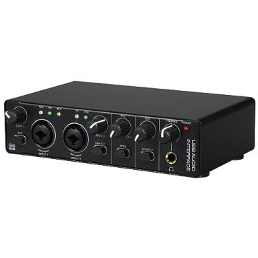 Imagem de SIMBAE Placa De Som Placa de som de interface de áudio USB RHM 2 em 2 saída placa de som de interface de áudio com 48V Phantom Power para gravação Mixer de áudio profissional e pré-amplificador de mic
