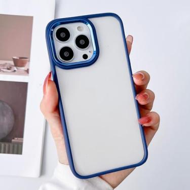 Imagem de Luxo silicone pára-choques acrílico transparente caso para 14 13 12 11 pro xs max x xr 7 8 plus metal câmera anel capa, azul marinho, para iphone 11