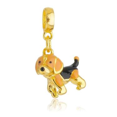 Imagem de Pingente Berloque Cachorro Beagle Para Pandora Banhado a Ouro 18k