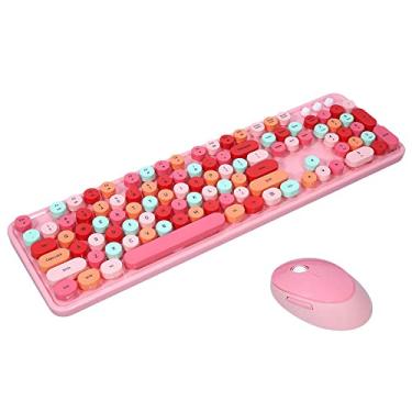 Imagem de Tenglan Sweet Keyboard Mouse Combo Cor Misturada 2.4G Teclado Sem Fio Conjunto de Mouse com Suspensão Circular Chave Cap para PC Laptop Rosa