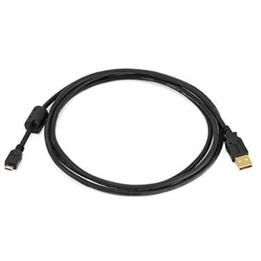 Imagem de Monoprice Cabo USB 2.0 A macho para micro macho de 5 pinos 28/24AWG com núcleo de ferrite (banhado a ouro) (105458), preto