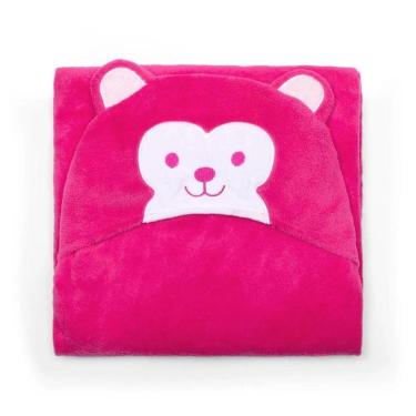 Imagem de Manta Microfibra Com Capuz 90cm x 90cm Urso Rosa Buetter