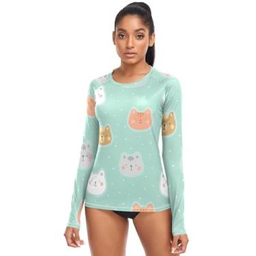 Imagem de KLL Camisetas femininas de natação Rash Guard Cats with Cute Paw Green de secagem rápida FPS 50+, Gatos com pata fofa, verde, M