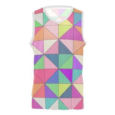 Imagem de KLL Camiseta de basquete triangular colorida com moldura tema festa casa e fora de casa camisa de beisebol feminina para homens mulheres jovens, Triângulo colorido, G
