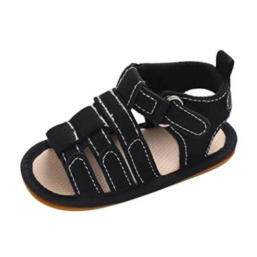 Imagem de Sapatos infantis primavera e verão meninos e meninas sandálias cor sólida laço fivela bico aberto bonito e bebê, Preto - M, 5 Infant