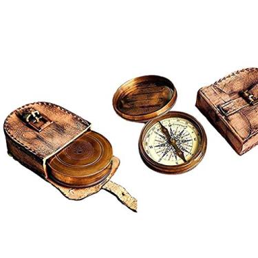 Imagem de Bússola Robert Frost Poem de 6,35 cm com estojo de transporte de couro feito à mão