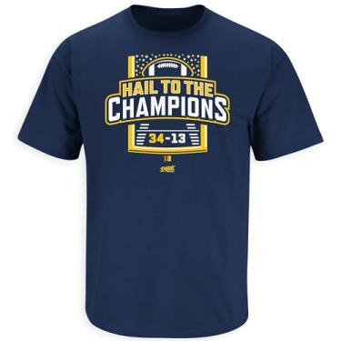 Imagem de Camiseta Hail to The Champions para fãs do Michigan College (SM-5GG), Manga curta azul-marinho, M