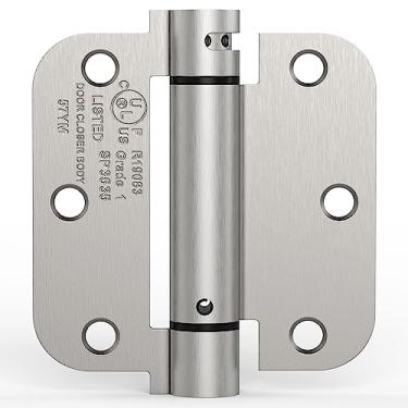 Imagem de Treasem 1 pacote com dobradiça de porta de fechamento automático, dobradiça de porta acionada por mola de 8 cm, tensão ajustável com cantos de raio de 5/20.3 cm, para portas dianteiras, traseiras, mão