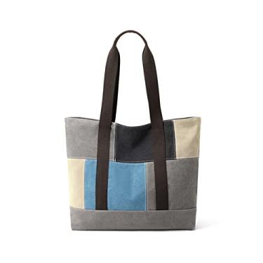 Imagem de CORIOS Bolsa feminina de lona casual bolsa de ombro patchwork, Azul, Large