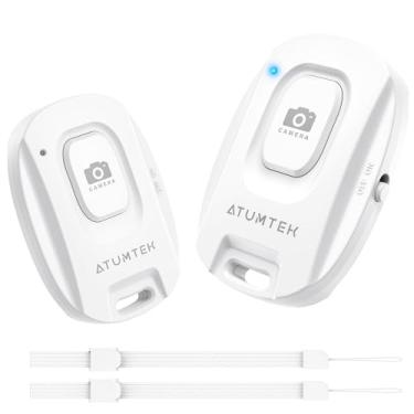 Imagem de ATUMTEK Camera Remote Shutter para iPhone e Smartphones Android (2 unidades), Controle Remoto Sem Fio para Selfie com Botão para Fotos e Vídeos (Bluetooth 5.2), Incluso Pulseira, Branco
