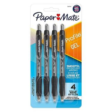 Imagem de Paper Mate Caneta de gel, caneta retrátil de perfil, 0,7 mm, preta, 4 unidades