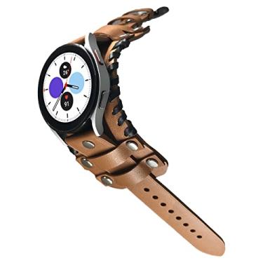 Imagem de Powerhill Pulseira de couro de 20 mm, pulseira de relógio de substituição para GalaxyWatch 8/7/6/5 Pro/45 mm/Galaxy Watch5/4 de 40 mm e 44 mm/clássico de 42 mm e 46 mm/todos os relógios de 20 mm