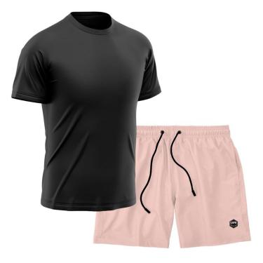 Imagem de Kit Short + Camiseta Dry Treino Fitness Academia Bermuda Camisa Praia Esporte Preto-Masculino