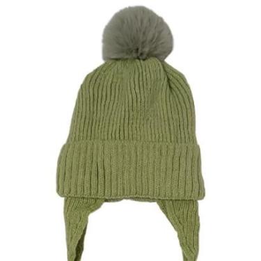 Imagem de Touca Gorro Infantil de Tricô Forrado com Pompom e Amarração-Unissex