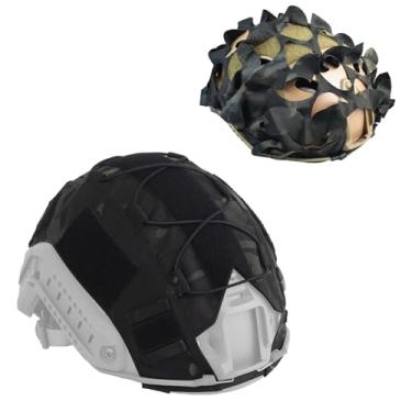 Imagem de Capa de capacete camuflado versão atualizada, tecido tático militar, malha de camuflagem respirável Airsoft para PJ/MH Ops-Core em tamanho M/G (camuflagem preta/malha camuflada preta)