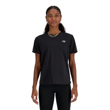 Imagem de New Balance Camiseta feminina de atletismo, Preto mesclado, G