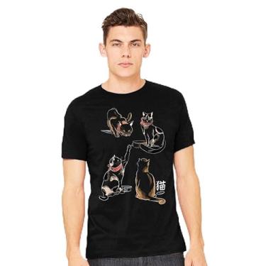 Imagem de TeeFury - Kanji Cats - Camiseta masculina animal, gato, Preto, 5G