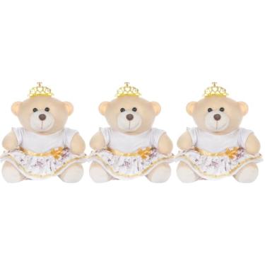 Imagem de Trio De Ursos 18cm Para Nicho Decoração Menina Princesa Floral Branco Bebê Baby Decoração Quarto Festa Pelúcia Presente