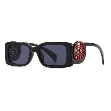 Imagem de Óculos de sol retangular de armação pequena, óculos de sol feminino para homens, tendência, vintage, luxuoso, quadrado, preto, vermelho, preto, tamanho único