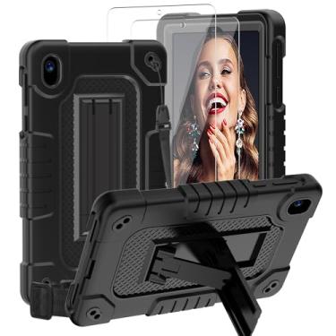Imagem de Kebiory Capa para tablet Walmart Onn 7 2024 híbrida à prova de choque para crianças com alça de ombro embutida + 2 películas protetoras para Walmart Onn 7 Gen 4 100135924 (preto + 2 peças)