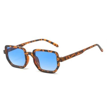 Imagem de Moda retângulo óculos de sol feminino masculino lente pc quadro fino quadrado leopardo cor preta vintage óculos de sol uv400, c8, um tamanho