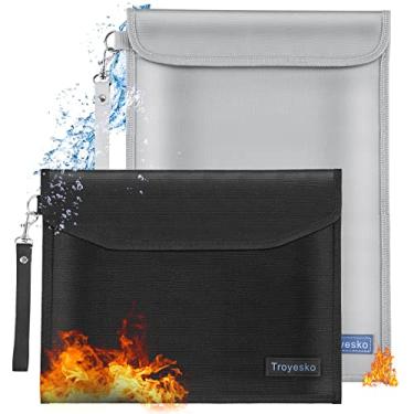 Imagem de Troyesko Bolsa de dinheiro à prova de fogo para documentos 1,100 °C 2 pacotes 38 x 28 cm/33 x 25,4 cm à prova d'água organizador de documentos bolsa à prova de fogo para objetos de valor joias