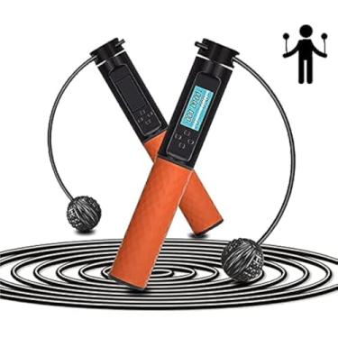 Imagem de Maogear Corda de saltar digital para fitness, corda de pular sem corda e com fio duplo alternável, corda de pular para exercícios ajustável para homens, mulheres, crianças, meninas (laranja preto)