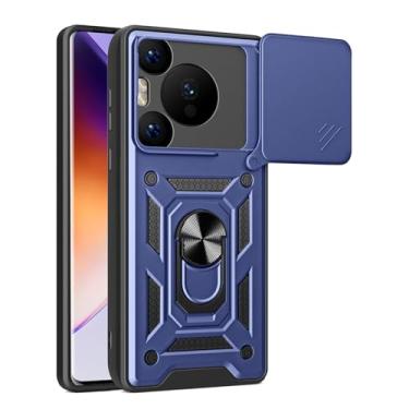 Imagem de HAO RIYLN Capa para Huawei Pura 70 Ultra/70 Pro +/70 Pro/70, capa de câmera deslizante com suporte de anel capa de proteção contra quedas de grau militar, azul, 70
