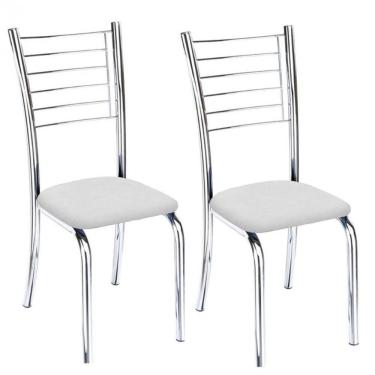 Imagem de Kit 2 Cadeiras De Jantar Lara Cromada Para Cozinha Assento Corino Branco - Aurora Line
