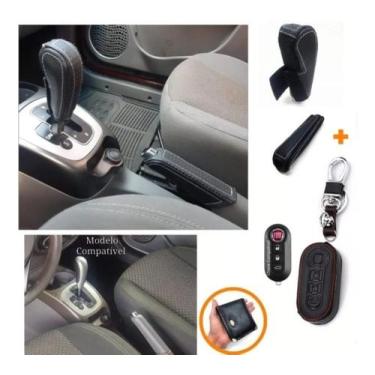 Imagem de Kit Capas Couro Alavanca Freio de Mão + Manopla Câmbio Automático e Ch