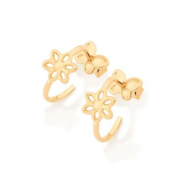Imagem de Brincos banhado ouro 3x 24k 18k e 22k femininos meia argola flor romma
