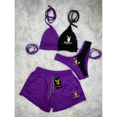 Imagem de Conjunto Biquíni Com Bojo Asa Delta + Shorts - Gringas Model, Violeta,