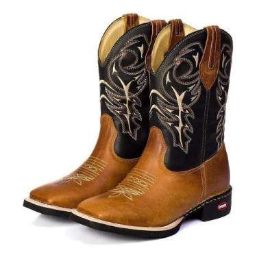 Imagem de Bota Texana Masculina Couro Bordada Cano Alto Country Estilo - Campero