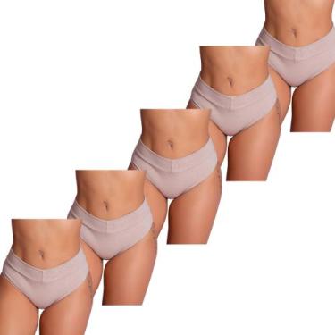 Imagem de Kit 5 Calcinhas Cós Alto Cotton Confortável Aperta Barriga Ajuste Perf