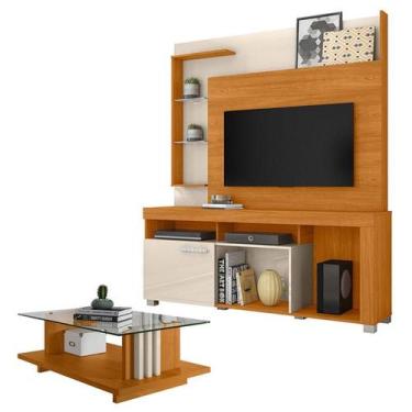 Imagem de Estante Home Theater Ícaro com Mesa de Centro Frizz Cinamomo Off White