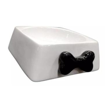 Imagem de Comedouro de Porcelana Cão Gravata 300ml - The Pets Brasil, Preto