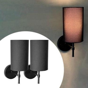 Imagem de Kit 2 Arandela Em Aluminio Com Cupula Tecido Algodao Soquete E27 Tensa