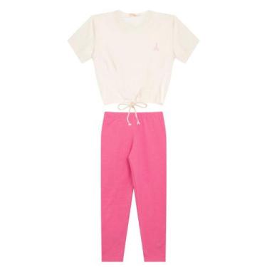 Imagem de Conjunto Infantil Menina, Blusa Cadarço MM Off E Legging Rosa - Tupini