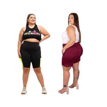 Imagem de Bermuda Plus Size Feminina Malha Crepe Elasticidade E Short Academia L
