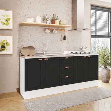 Imagem de Cozinha Pérola com Rodapé 2 Peças Balcão 2 Gavetas 3 Portas e Balcão 2 Portas Yescasa Branco/Preto